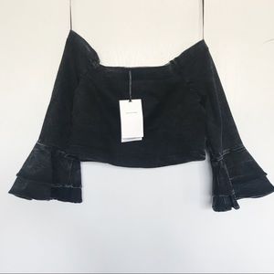 Zara acid wash denim off shoulder crop top
